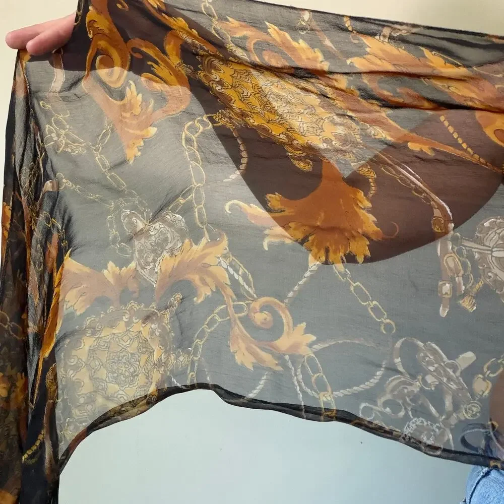 Vintage Brown & Gold Baroque Head Scarf